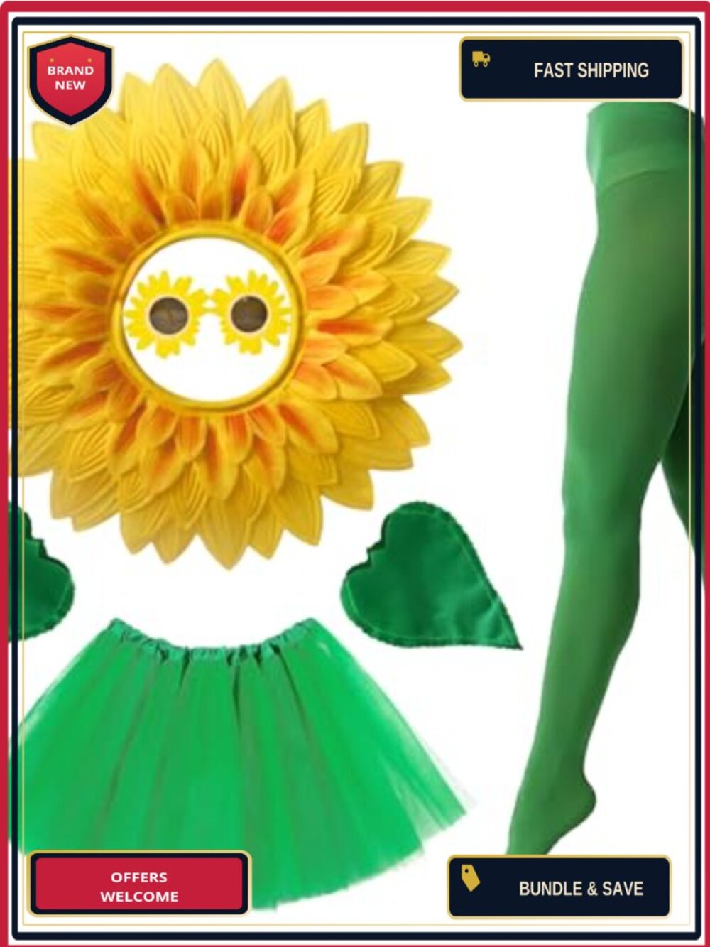 Sunflower Costume Set Daisy Flower Outfit Halloween Cosplay Party Dress-Up
